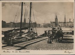 An der Binnenalster with Boats and Horse Cart Postcard
