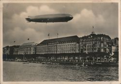 Graf Zeppelin Over Hapag Building, Alsterdamm Postcard