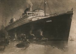 Norddeutscher Lloyd Ocean Liner D. Europa with Tugboats Postcard