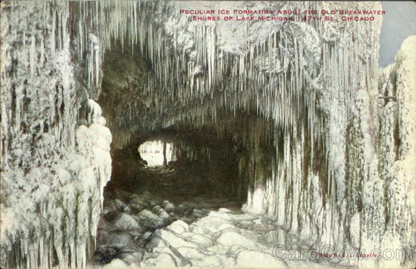 Peculiar Ice Formation About The Old Breakwater, 47th St. Chicago Illinois