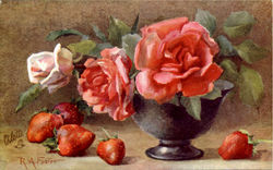 Roses And Strawberries Postcard