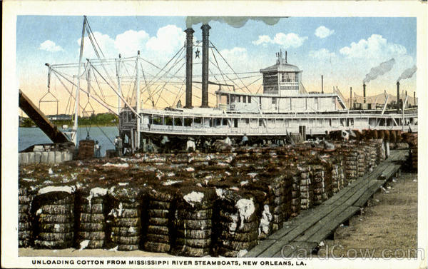 Unloading Cotton From Mississippi River Steamboats New Orleans Louisiana