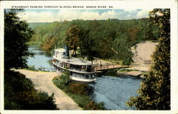 Steamboat Passing Through Sliding Bridge Songo River, ME Postcard Postcard