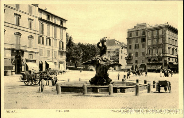Piazza Barberini E. Fontana Del Tritone Roma Italy