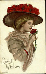 Rose Hat Woman Postcard