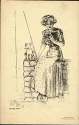 Woman Reading, Fishing Women Postcard Postcard