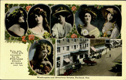 Pretty Girls, Washington and Broadway Streets Postcard