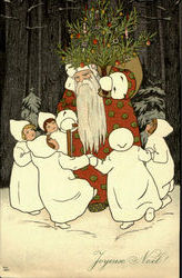 Santa with Dancing children Santa Claus Postcard Postcard
