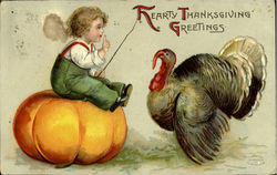 Hearty Thanksgiving Greetings Children Postcard Postcard