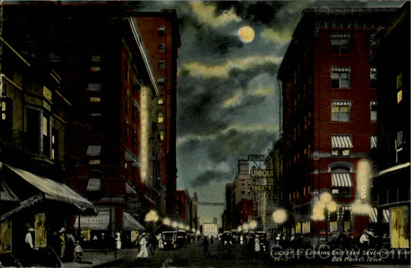 Locust St. Looking East From Seventh At Night Des Moines Iowa