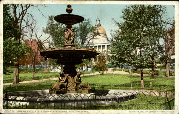 Brewer Fountain And State House Boston Massachusetts