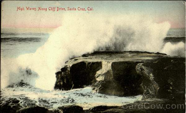 High Waves Along Cliff Drive Santa Cruz California