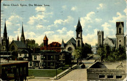 Seven Church Spires Des Moines, IA Postcard Postcard