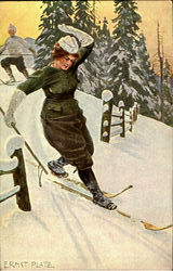 Woman Skiing Postcard Postcard