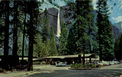 Entrance To Yosemite Lodge And Upper Yosemite Fall Yosemite National Park, CA Postcard Postcard