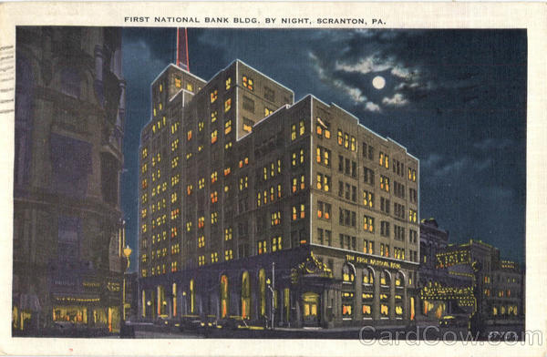 First National Bank Bldg. By Night Scranton, PA - First National Community Bank Dunmore Pa