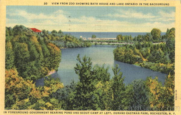 View from Zoo Showing Bath House and Lake Ontario in the Background, Durand Eastman Park Rochester New York