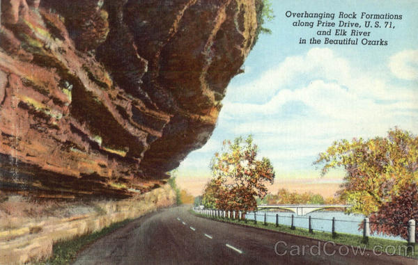 Overhanging Rock Formations along Prize Drive, U.S.71, and Elk River in the Beautiful Ozarks Missouri