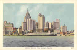 Detroit Skyline from Windsor Canada Postcard
