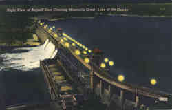 Night View Bagnell Dam Missouri's Great Lake of the Ozarks Lakeside, MO Postcard Postcard