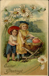 Easter Greetings With Children Postcard Postcard