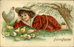 Easter Greeting With Children Postcard Postcard