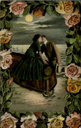 A Girl A Man A Boat The Moon And A Kiss Postcard