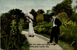 A Fair Little Maiden Went Tripping Along Postcard