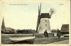 The Windmill & St. Johns Church Lytham, England Lancashire Postcard Postcard