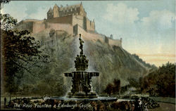 The Rose Fountain & Edinburgh Castle Scotland Postcard Postcard
