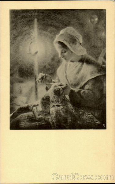 Woman Sewing By Lamplight Art