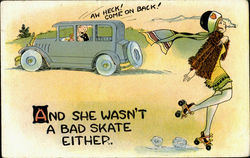 Roller Skaing Girl, Smoking Postcard