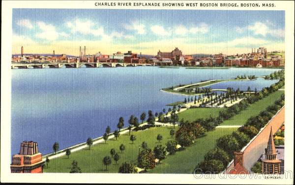 Charles River Esplanade Showing West Boston Bridge Massachusetts