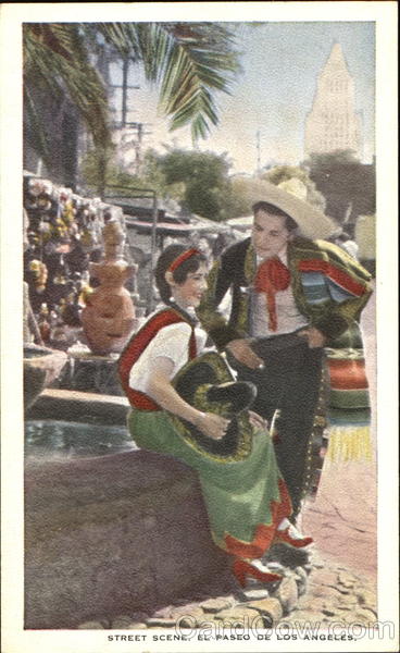 Olvera St. Boy And Girl On Fountain El Paso De Los Angeles California