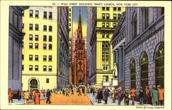 Wall Street Showing Trinity Church New York City, NY Postcard Postcard