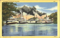Steamboat Races On The River Postcard