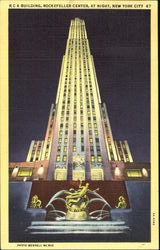 R. C. A Building, Rockefeller Center, At Night Postcard