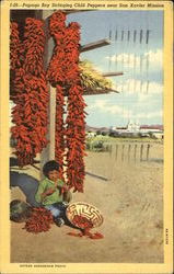 Papago Boy Stringing Chili Peppers Near San Xavier Mission Postcard