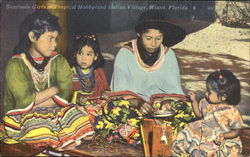 Seminole Girls At Tropical Hobbyland Indian Village Miami, FL Postcard Postcard
