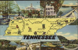 Greetings From Tennessee Map Postcard