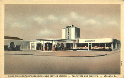Prior Tire Company's Beautiful New Service Station, Peachtree And pine Sts Postcard