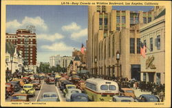 Busy Crowds On Wilshire Boulevard Postcard