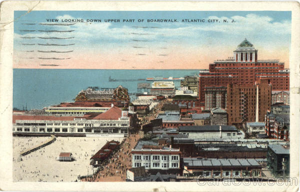 View Looking Down Upper Part of Boardwalk Atlantic City New Jersey