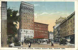 Main Street showing Harfort National Bank Postcard