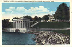 Portico over Plymouth Rock and Plymouth Rock House Massachusetts Postcard Postcard