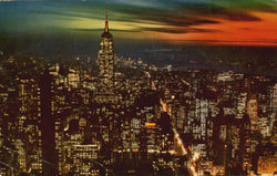 New York City Looking South By Night Postcard Postcard