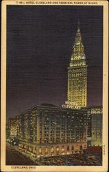 Hotel Cleveland And Terminal Tower At Night Ohio Postcard Postcard