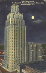 Night Scene R. J. Reynolds Tobacco Company's Office Bldg Winston-Salem, NC Postcard Postcard