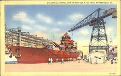 Building Battleship At Norfolk Navy Yard Postcard