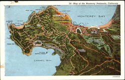 Map Of The Monterey Peninsula California Postcard Postcard